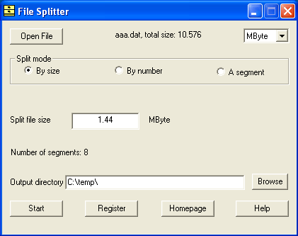 Screenshot of File Splitter